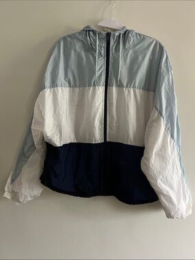 Urban Heritage Light Blue White Navy Colorblock Windbreaker Jacket